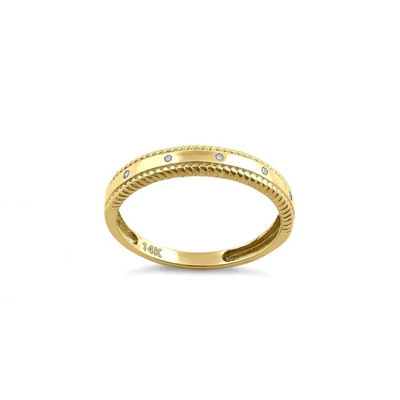 Solid 14K Yellow Gold Edged Double Rope Diamond Ring Size 5